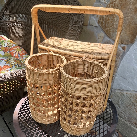 vintage picnic basket with wine holder